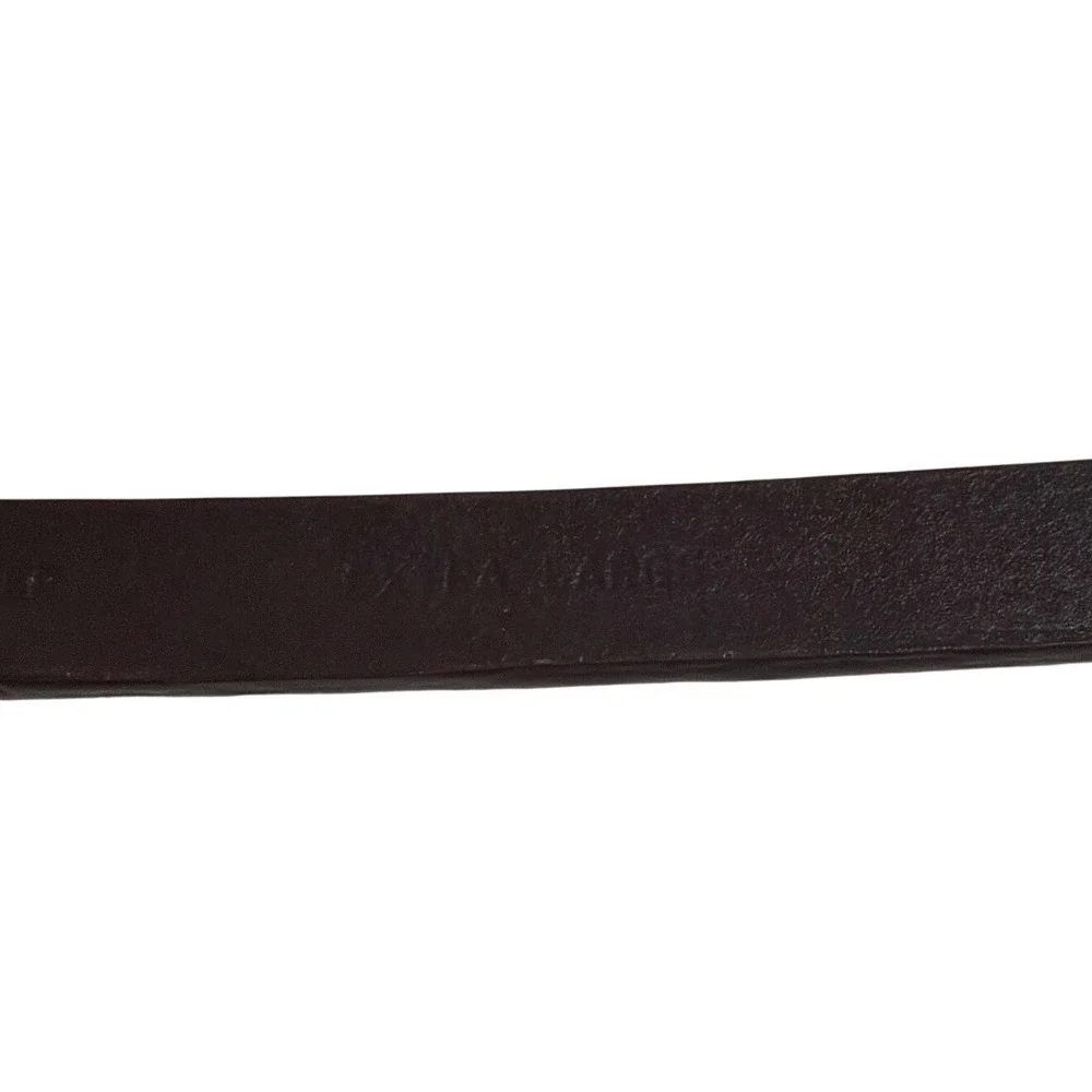 DKNY Jeans Womens Dark Brown Leather Double Studded Skinny Belt Silver Pyramid